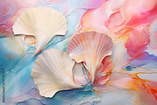 Glowing Seashell Serenade, abstract landscape art, painting background, wallpaper, generative ai