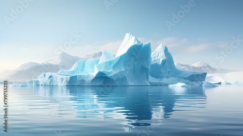 Blue Ice covered mountains in south polar ocean