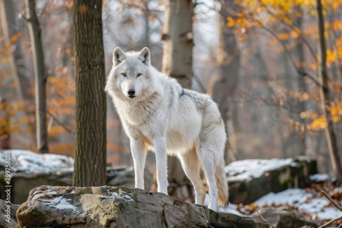 Epic Wolf Portrait Against Snowy Autumn Backdrop - Majesty, Endurance, Wilderness