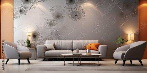 Interior wall mockup behind large modern fabric corner sofa with grey background 