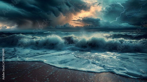 Powerful Stormy Seascape with Crashing Waves and Dramatic Skies
