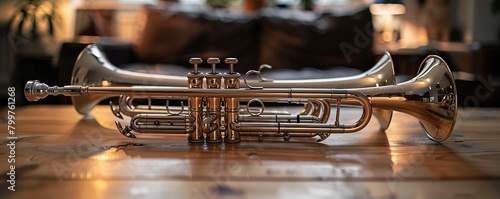 close up of a trumpet, a retro styled classical musical instrument