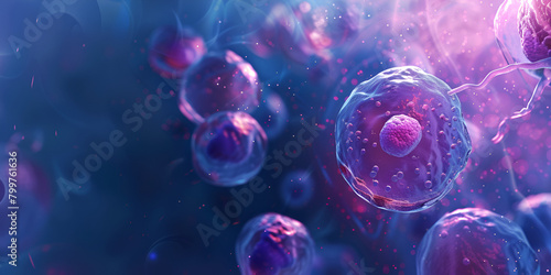 Human cell Cell division under a microscope view hemoglobin molecule structure background in deep reds and Purples highlighting oxygen transport