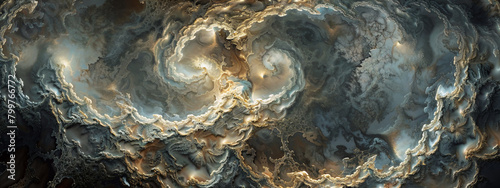 A fractal image reminiscent of a dynamic swirl of clouds lit from within, suggesting a powerful natural phenomenon. Dramatic sky, natural phenomenon, cloud vortex, sublime nature, atmospheric art.