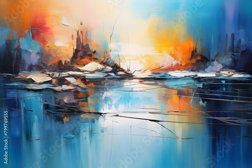Glowing Coastal Haven, abstract landscape art, painting background, wallpaper, generative ai