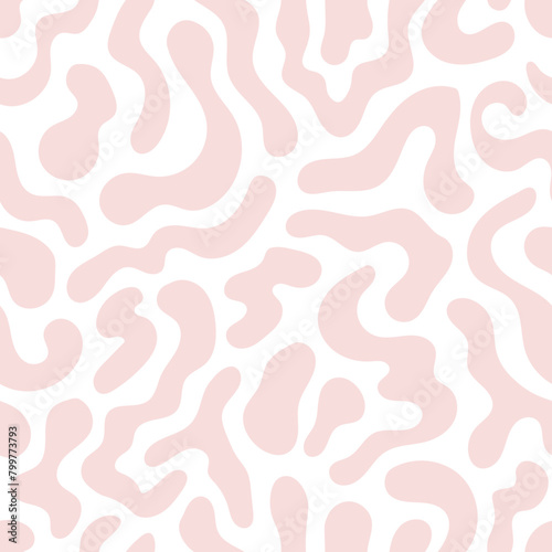 Pastel pink abstract seamless pattern with curvy shapes. Hand drawn geometric texture with liquid wavy elements. Repeat vector illustration. Wedding wallpaper fabric. Minimal design
