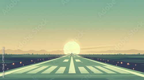 Flat art illustration of runway at airport