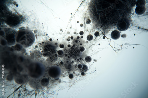 Black mold spores spread closeup background
