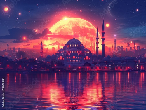 Turkey - neon cityscape design illustration 