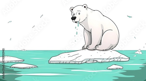 Polar Bear Stranded on Melting Ice Floe Symbolizes Climate Change Impact on Arctic Habitat