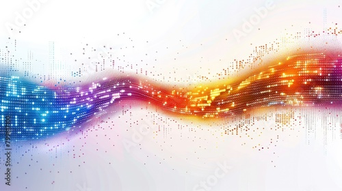 Abstract vector illustration of data flow with binary code and colorful lines on a white background. Generative AI.