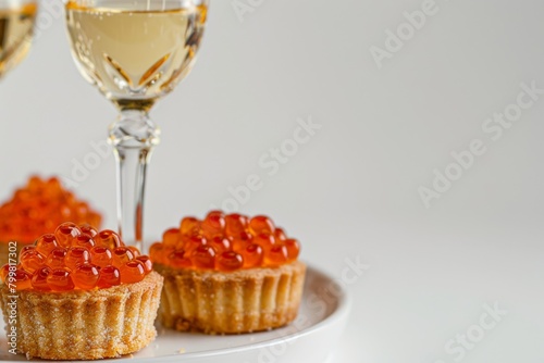 Elegant Tartlets with Salmon Roe and Sparkling Wine on Luxurious Table Setting