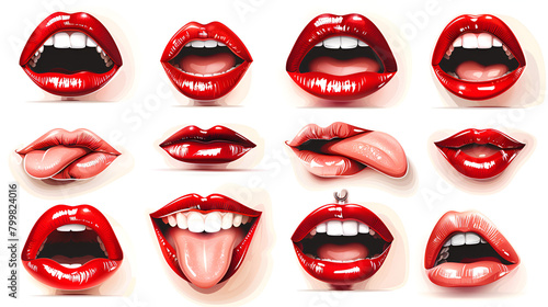 Womans lip set. Girl mouth close up with red lipstic, generative ai