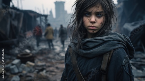 Determined young woman in a post-apocalyptic setting