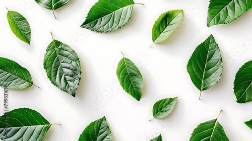 minimalistic pattern of fresh tree leaves on isolated background