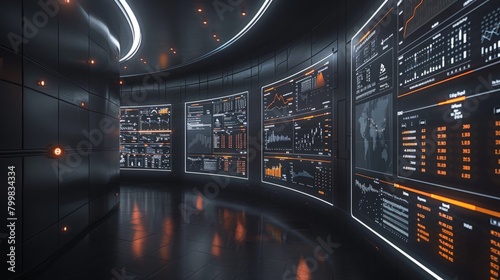 Futuristic spaceship interior with control panels