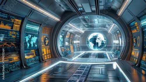 spaceship interior, futuristic, control room, dashboard, lights, sci-fi, render, 3d
