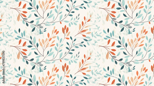 A seamless pattern of hand-painted leaves in muted fall colors.