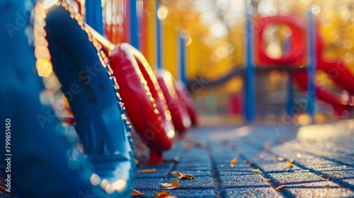 Close-up view of beautiful playground with attractive attractions and play equipment