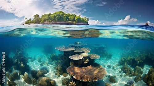 tropical paradise island with inner scene of ocean