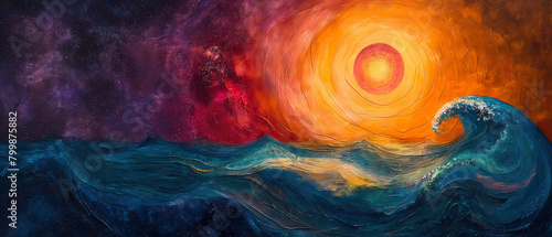 Oil Painting Depicting The Sea And Sunset. Generative AI