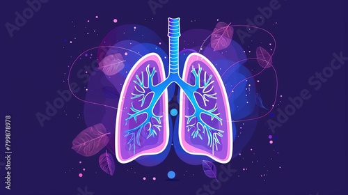 Lungs vector illustration, flat design showing airways and gas exchange, stylized and educational , close-up, flat design, vector art, 2D