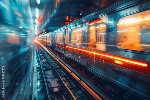 Captivating Blurred Motion of a Busy City Subway Station with Vibrant Lights and Traffic