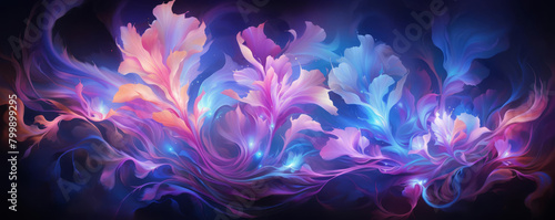 Abstract futuristic background luminous floral for tech, ensuring no specks or blurs, with precise edges and radiant neon tones, for an immaculate and high quality digital canvas.