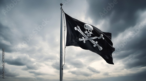 4 Pirate flag with Jolly Rogeras skull and crossing bones flat style design vector illustration collection set isolated on white background. 