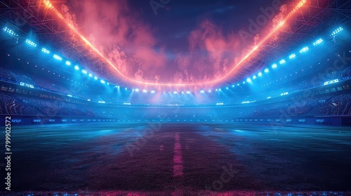Illuminated Football Stadium Awaits Fans for an Evening Match Under Bright Lights
