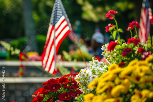 American Flags and Colorful Flowers Adorn Graves on Memorial Day