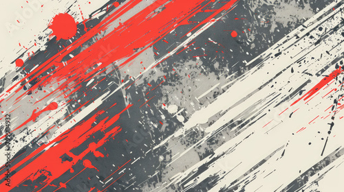 Abstract Grunge Background with Red and Gray Brush Texture. Creative Design for Sports Background with Halftone Effect