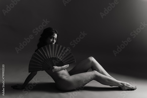 Female nude silhouette, young seductive woman with naked body