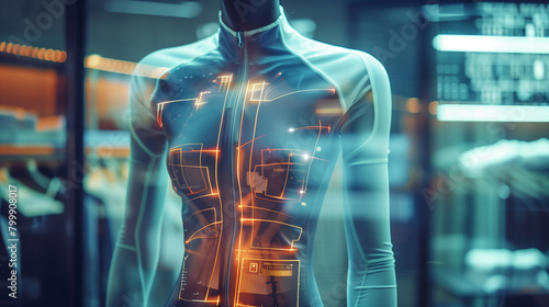  a world where wearable tech seamlessly integrates into clothing, monitoring health metrics and providing real-time feedback to enhance well-being.