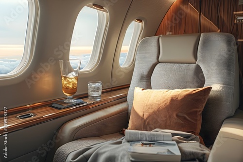 Luxurious Airline First-Class Cabin with Cocktail Service and Lavish Interior Design