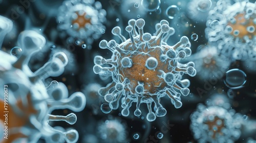 A electron micrograph of virus particles, showing their intricate structure and morphology