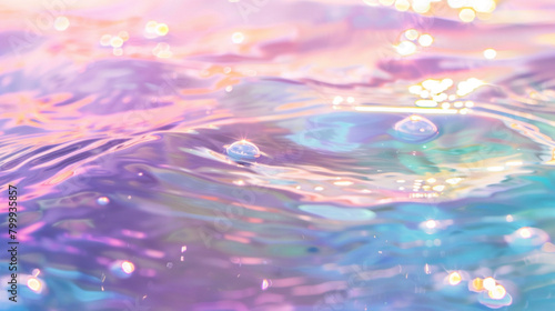 ピンクとブルーの水面に反射する光 Generative AI
