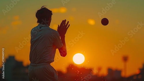 the intricacy of spin bowling as a player's silhouette releases a mesmerizing delivery