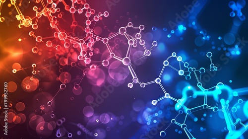 Vibrant abstract chemistry background with molecular structures and colorful reactions for science concept design
