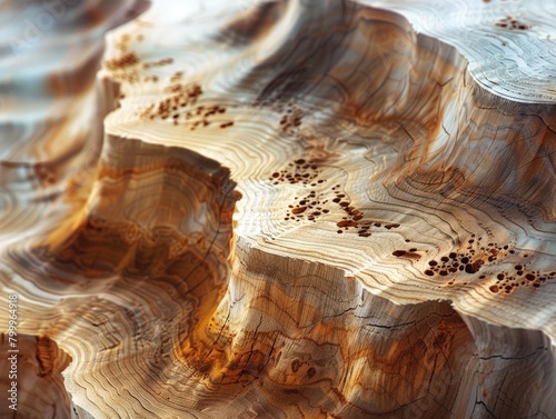 High-magnification view of a piece of wood, intricate grain patterns, macro photography