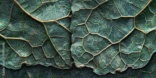 Zoomed-in view of a tree's leaf, high-magnification with intricate vein patterns
