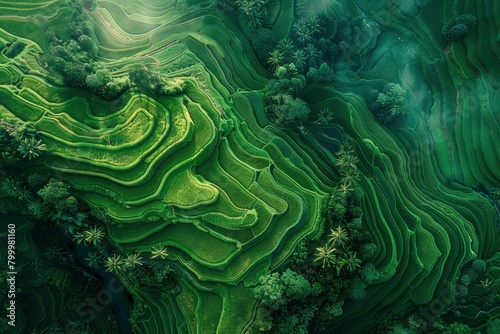 Aerial view of rice terraces in the Cang overlooked