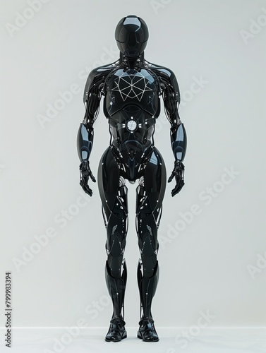 Cyborg futuristic humanoid robot made from full length body android white material in cyberspace. Generative AI