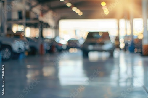 Blurred background of the car repair station. Auto service industry