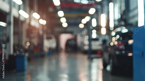 Blurred background of the car repair station. Auto service industry
