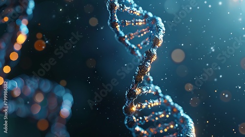 Abstract dna molecule structure in dark blue background - scientific illustration of genetic code, molecular biology concept - vector graphic for science, research, medical presentation - isolated dna
