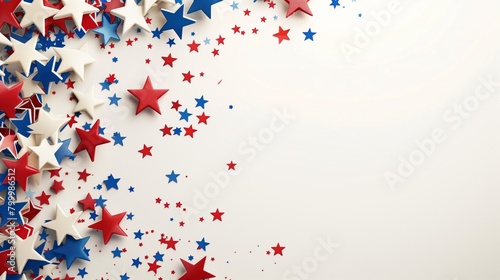 A cascade of red, blue, and white stars against a clean white background, ideal for patriotic celebrations.