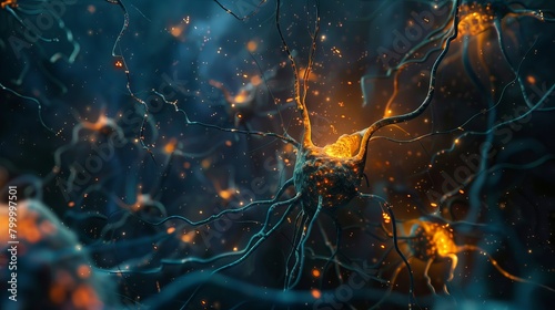 Vibrant neuron creation: abstract brain background for science and humanity exploration