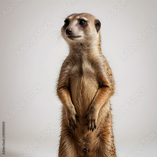 There is a small meerkat sitting on the ground looking at the camera generative ai
