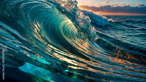 Beautiful transparent wave on seascape background